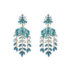 Loren Hope Elena Statement Earrings Emerald Green Crystal Gold Tone - NEW